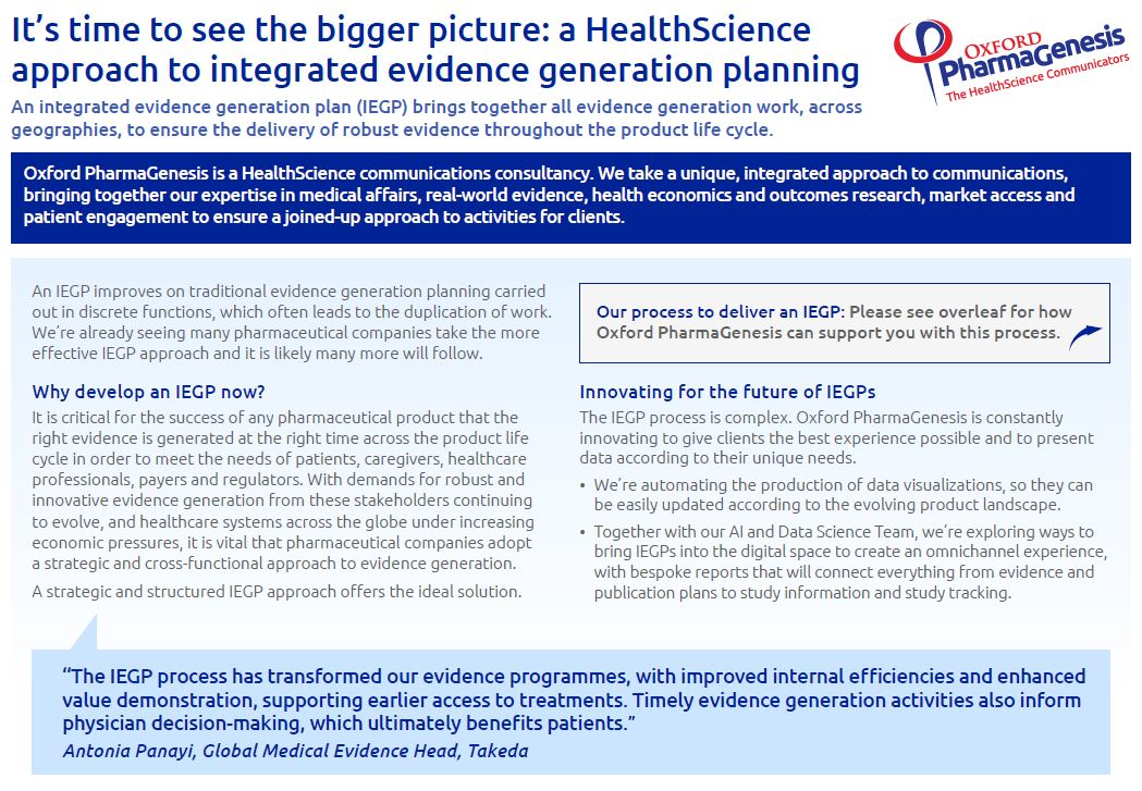 Integrated evidence generation planning: how a HealthScience 